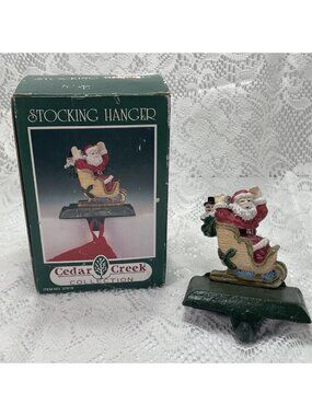 Vintage Cedar Creek Santa In Sleigh Cast Iron Stocking Holder Hanger. Hand Broke